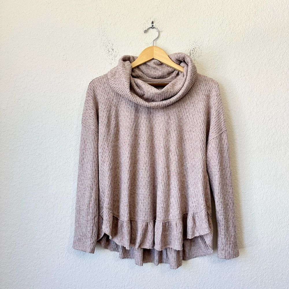 ANTHROPOLOGIE MAEVE L/S Addie Ruffled Hacci Pullover Knit Top Cowl Neck